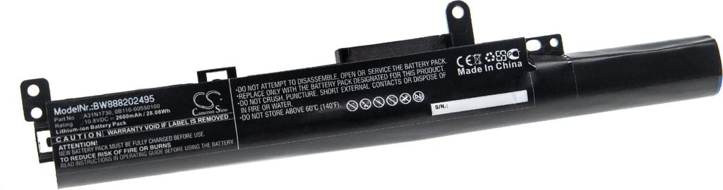 vhbw Akku kompatibel mit Asus X560UD-1B, X560UD-BQ009T, X560UD-0311B8550U, X560UD-0271B8550U, X560UD-0301B8250U Notebook (2600 mAh, 10,8 V, Li-Ion)