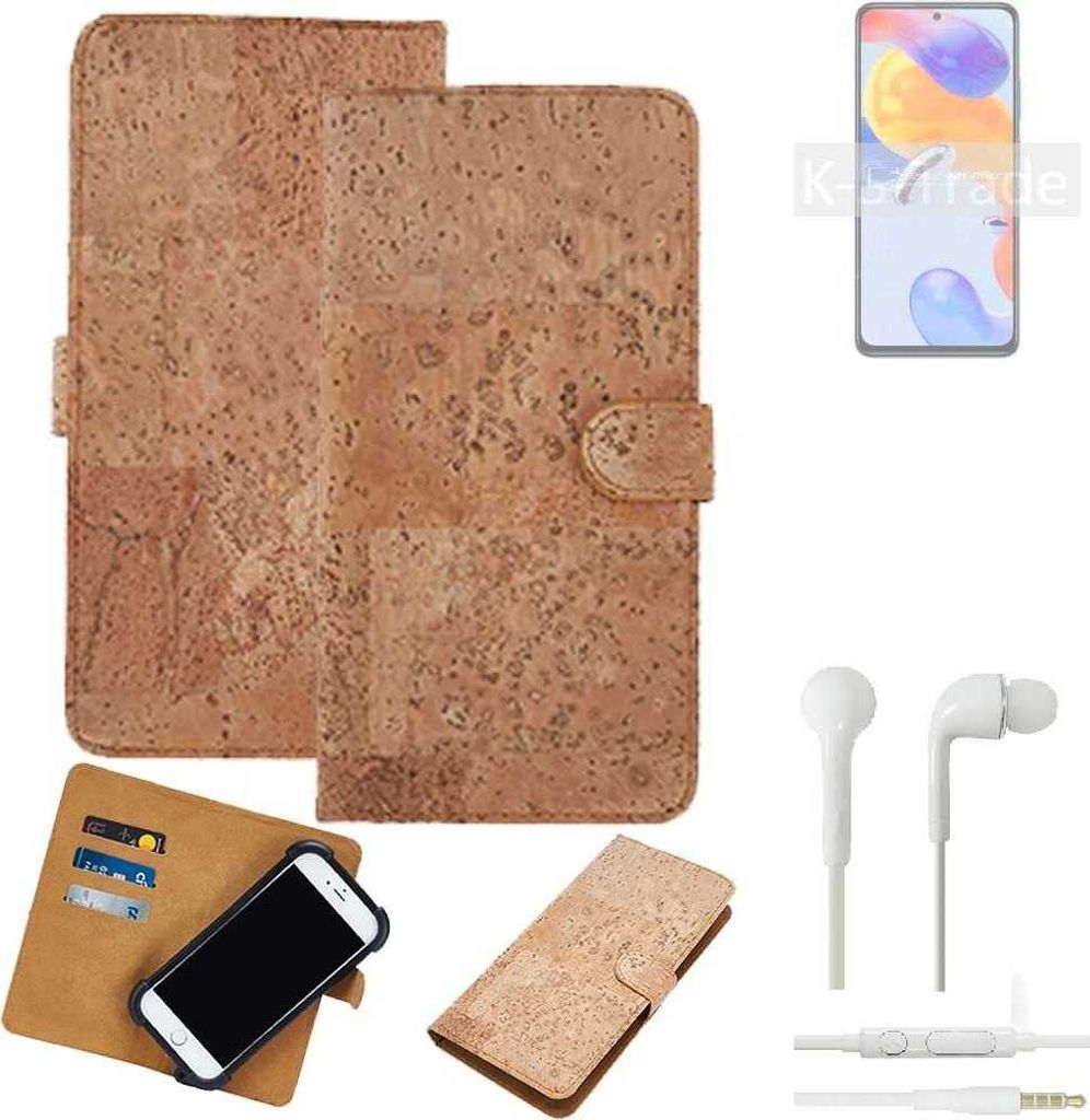 K-S-Trade Hülle kompatibel mit Xiaomi Redmi Note 11 Pro 5G Global + in ear Kopfhörer Kork Handyhülle Cover Schutzhülle TPU Case Bumper in