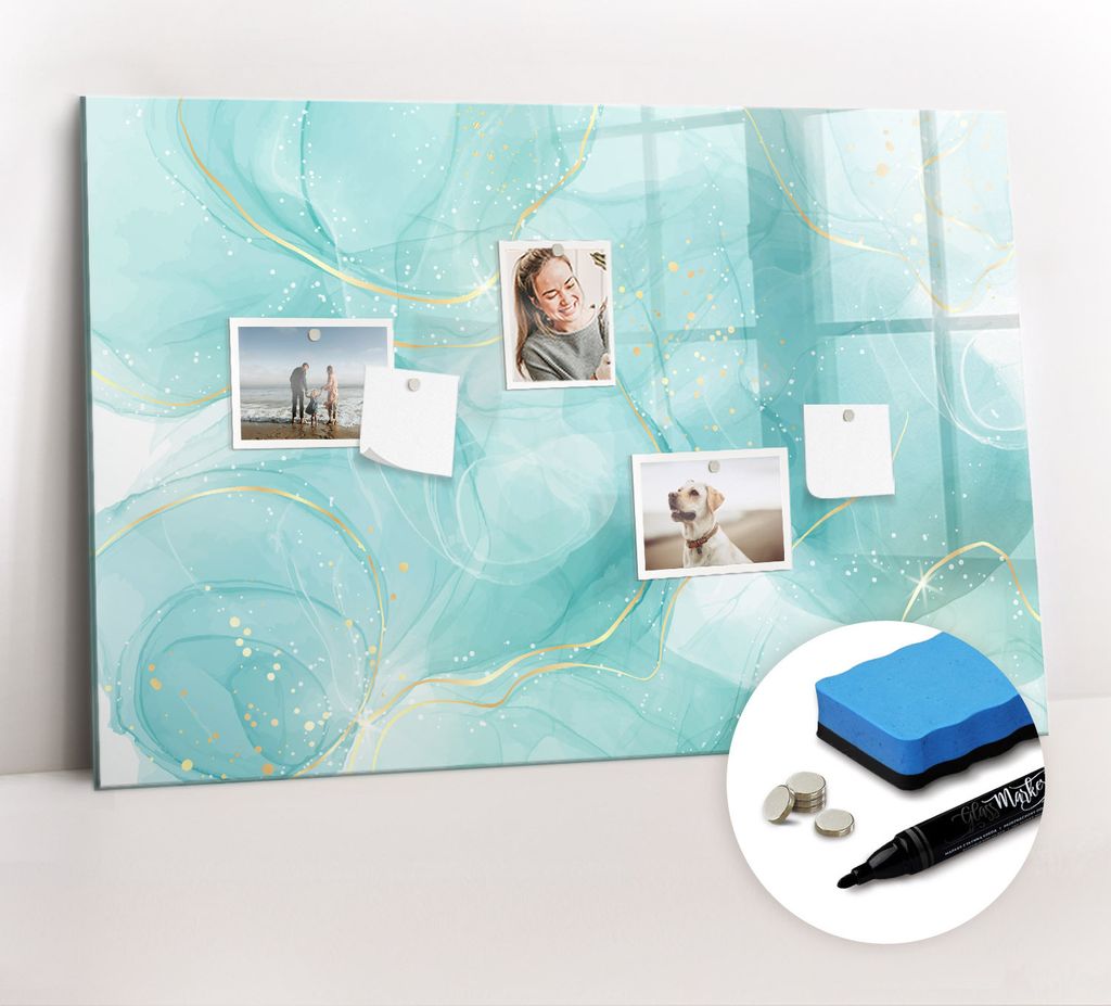 Magnetpinnwand Memoboard - Zubehörsatz - Schwarzer Marker + Schwamm + Magnete - 90 x 60 cm - Marmorabstraktion