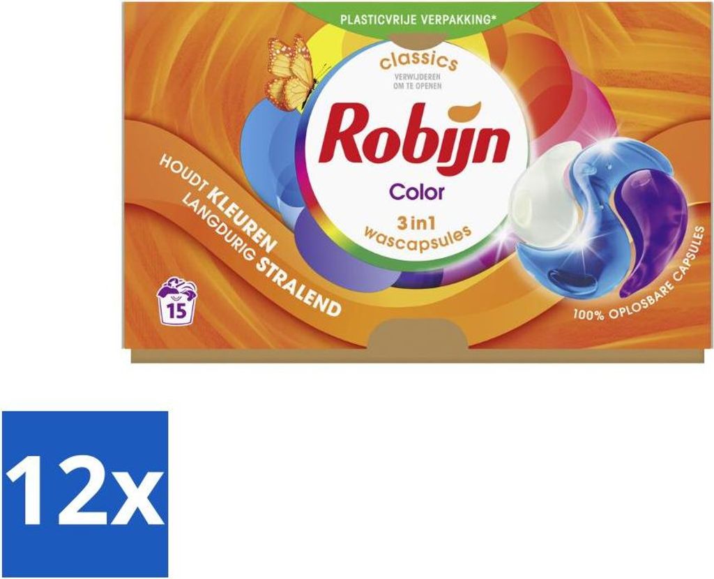 Robijn - 3-in-1 Color - Waschkapseln - 15 Wäschen - Vorteilspack - 12 Stücke