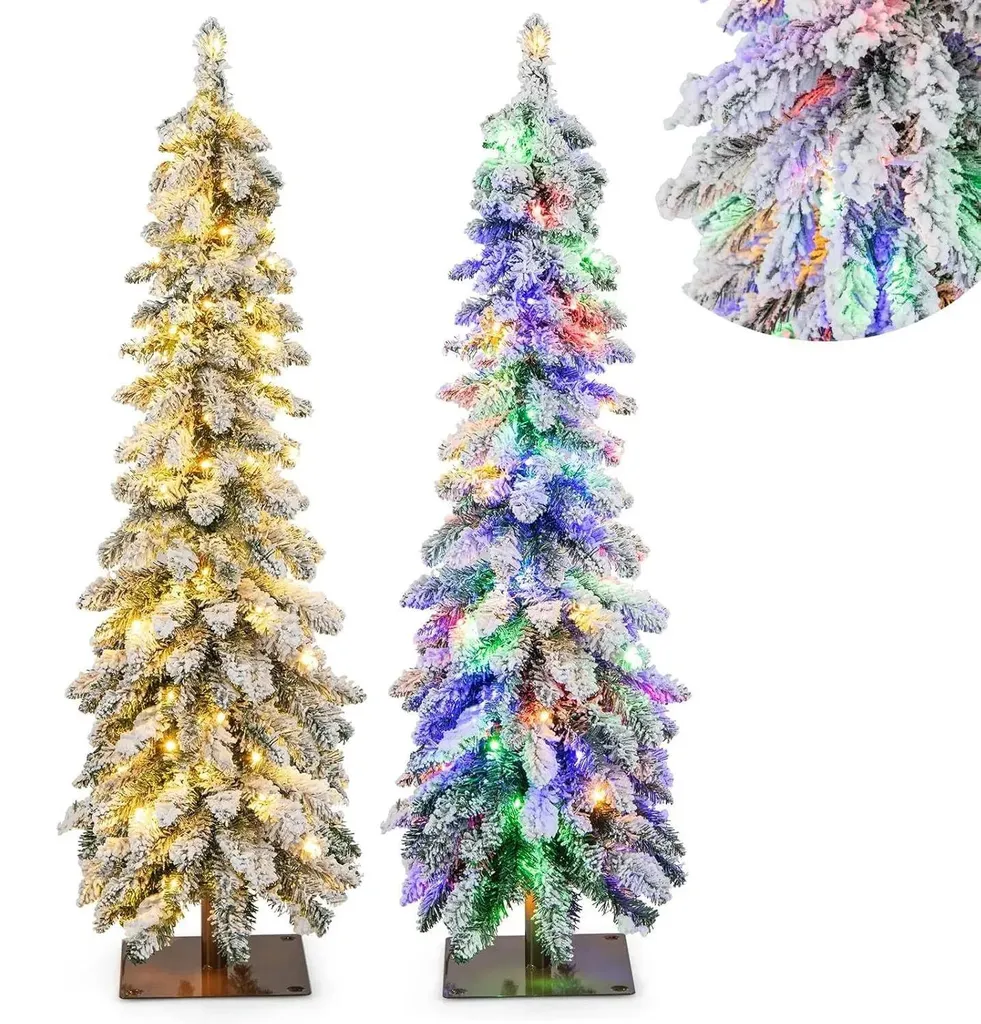 Sapin de Noël artificiel vert 120 cm - Forme élancée et LED intégrées