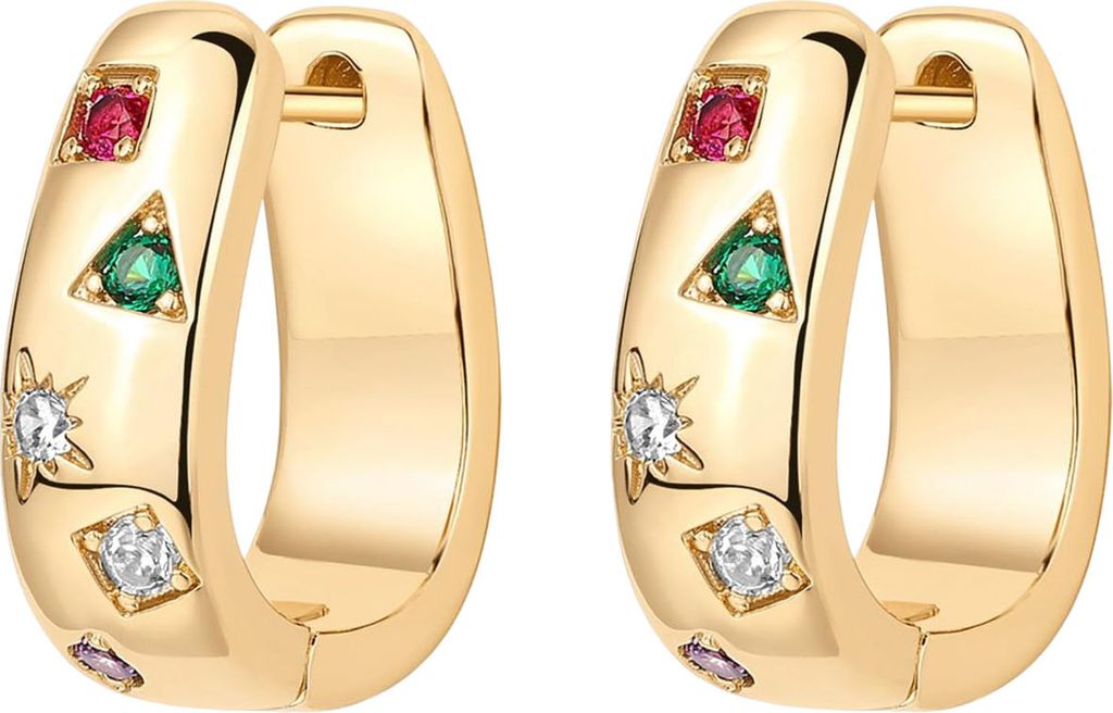 1 Paar Huggie-Ohrringe, mehrförmig, bunt, Strass, poliertes Metall, U-förmig, leichter Ohrschmuck für Party, Hochzeit, Club