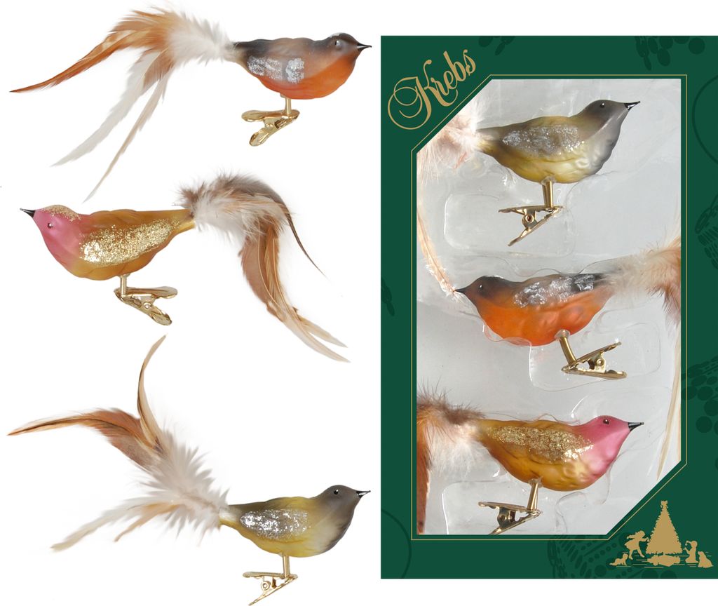 Krebs Glas Lauscha Weihnachtsbaumschmuck 3er Set - Vogel Produktbild 