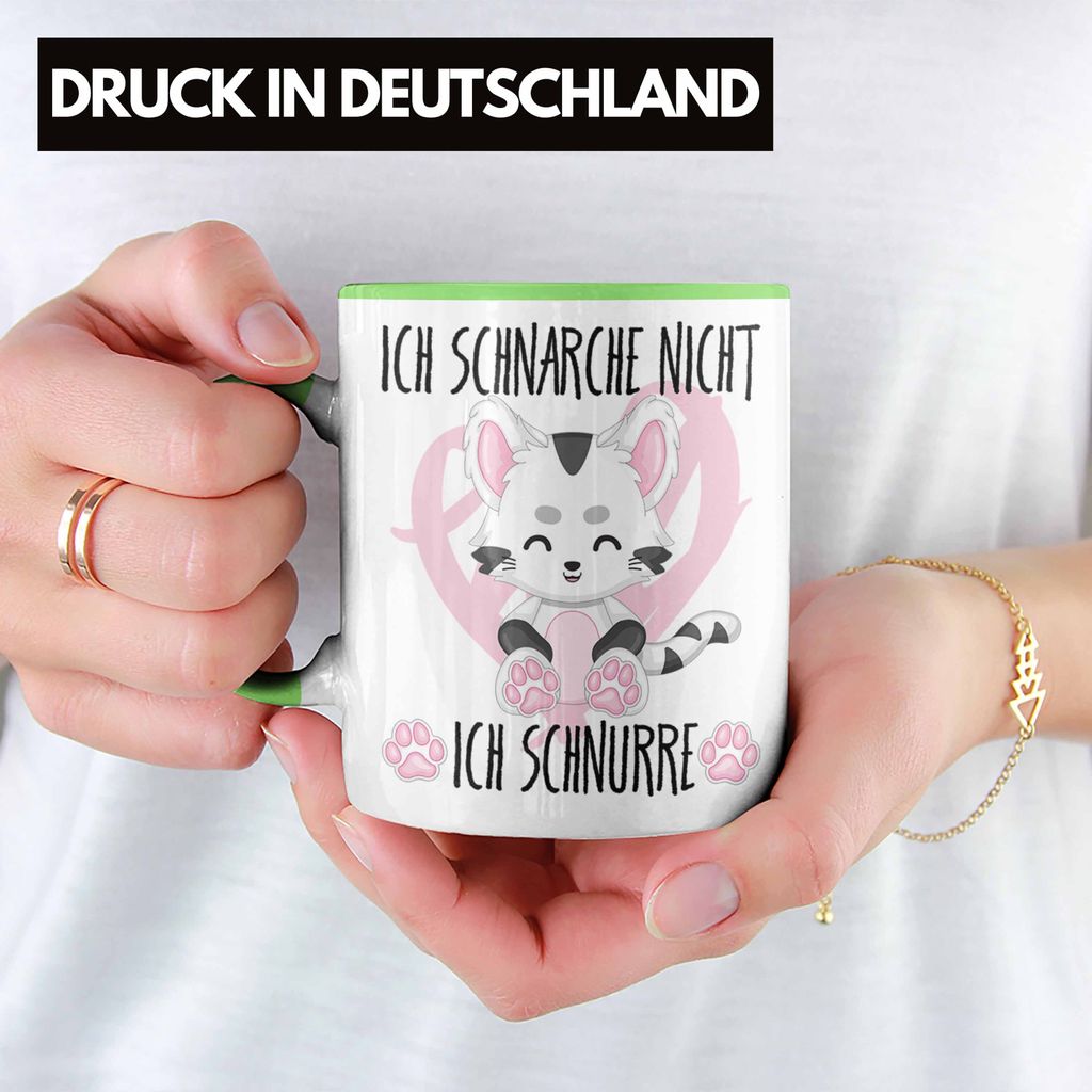 Trendation - Ich Schnarche Nicht Ich Schnurre Tasse Geschenk Frauen Katzenliebhaber Geschenkidee (Grün)