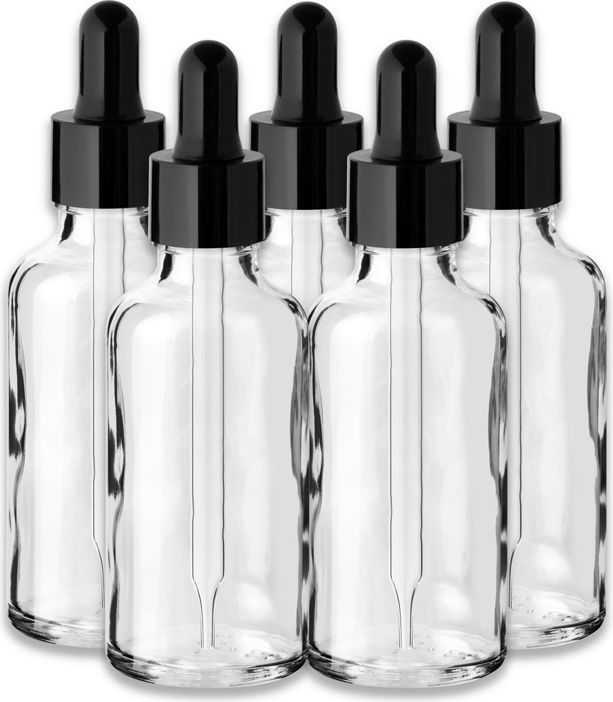 5x Farblose Glasflasche 50 ml mit schwarzer Pipette Kosmetikflasche
