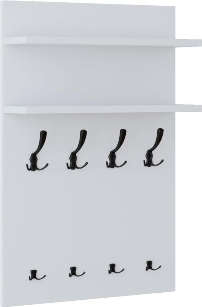 Moderner Wandgarderobe 90x60 mit Ablagen ALPENWEISS schwarze Haken