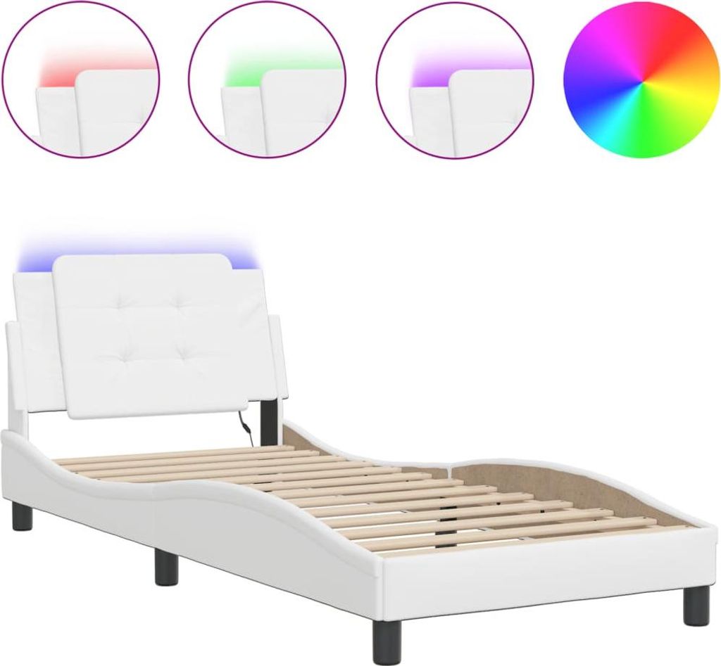 vidaXL Bettgestell mit LED ohne Matratze "Zadar" Weiß 100x203 cm