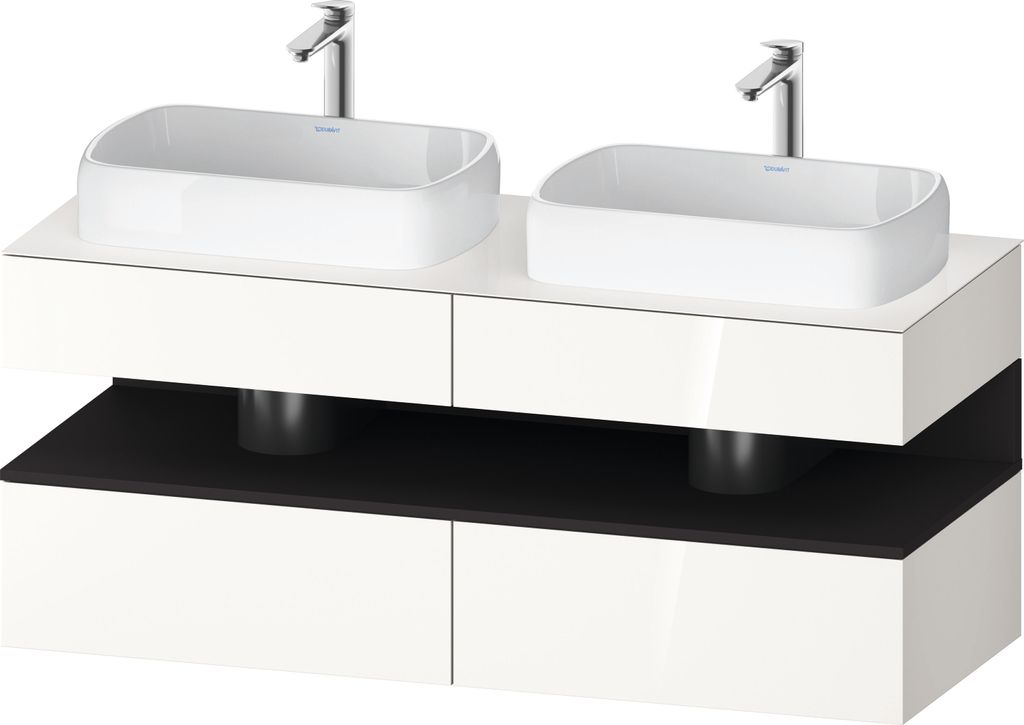 Duravit Qatego Konsolenwaschtischunterbau, 2 Auszüge, 2 Schubkästen, 2 Ausschnitte, 1400x550x600mm, Nische Graphit Supermatt, QA4767080220000