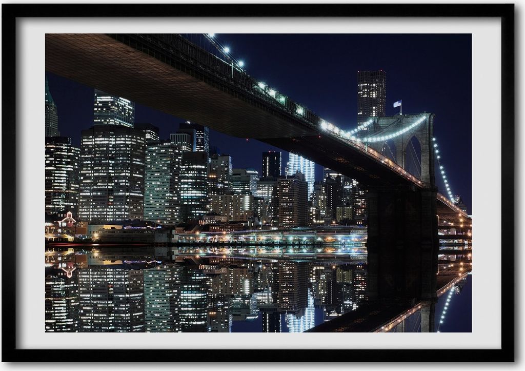 Bild - Bilder - Bilderrahmen - 70 cm x 50 cm - MDF-Rahmen, Wandkunst Brooklyn Brücke