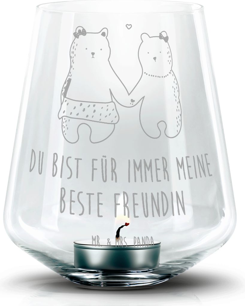 Mr. & Mrs. Panda Laterne Bär Freundin - Transparent - Geschenk, Teelichthalter, gravur glas, Teddy, Kerzenhalter, Windlicht
