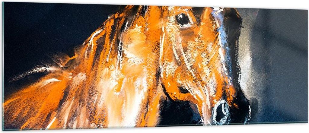 Bilder auf glas - Pferd Natur Tier - 140x50cm - Glasbilder - Wandbilder - Kunstdruck - zum Aufhängen bereit - Wanddekoration aus Glas - Glas Bilde...