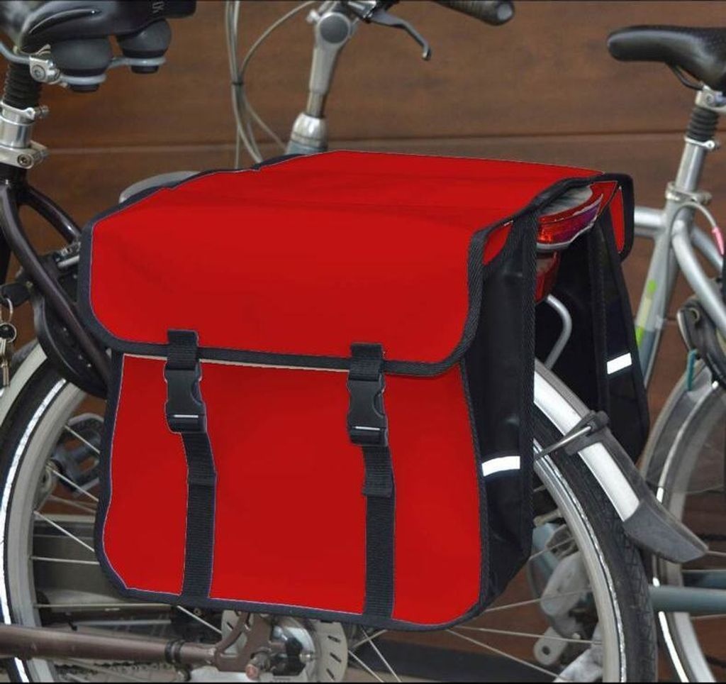 FAHRRADTASCHE Gepäckträgretache Fahrrad 26" 28" Doppel Tasche Gepäckträger PVC ROT