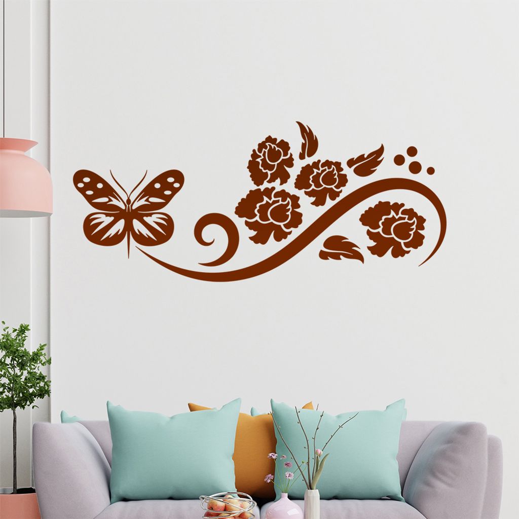 Falter Schmetterling Ranke Wandtattoo in 6 Größen - Wandaufkleber Wall Sticker - Dekoration, Küche, Wohnzimmer, Schlafzimmer, Badezimmer