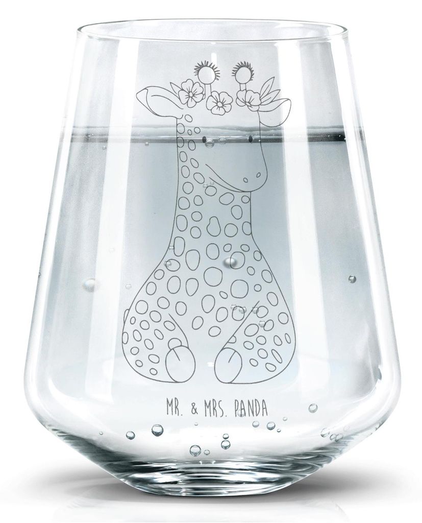 Mr. & Mrs. Panda Glas Giraffe Blumenkranz - Transparent - Geschenk, Becherglas, Abenteurer, Afrika, Selbstliebe, Wasserglas, Tumbler, Trinkglas, Fr...