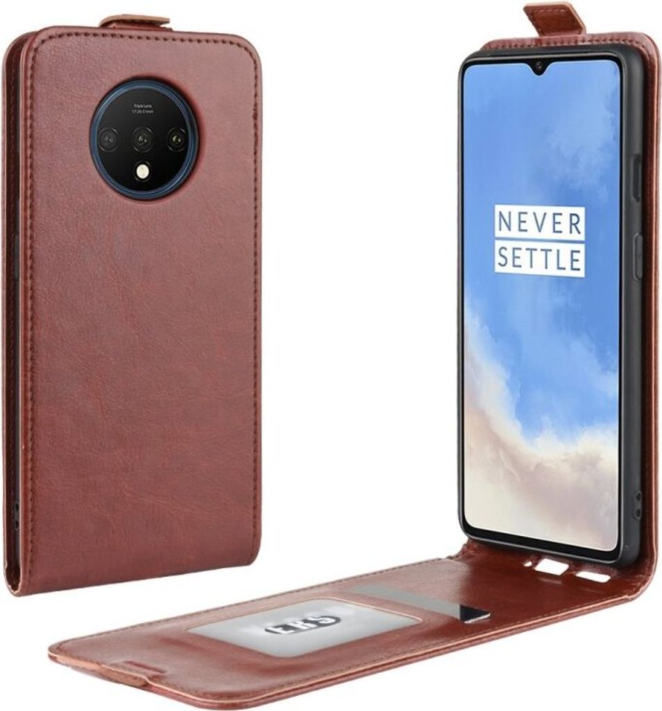 Flip Case Handyhülle für OnePlus 7T Vertikal Schutzhülle Tasche Cover Braun Bumper Smartphone Kartensteckplatz-Kreditkarte-Geldscheine EC-Karte ...