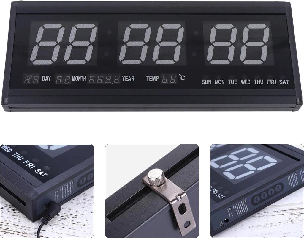 Wanduhr - Digitale LED - Extra Groß 48 cm - 23 cm Anzeige - Lautlos - Batterien Nicht Enthalten - Schwarz