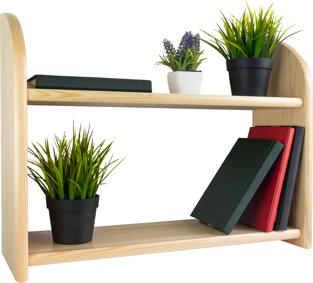 Étagère murale à livres en pin laqué incolore 2 étages - Modèle Wood 60cm
