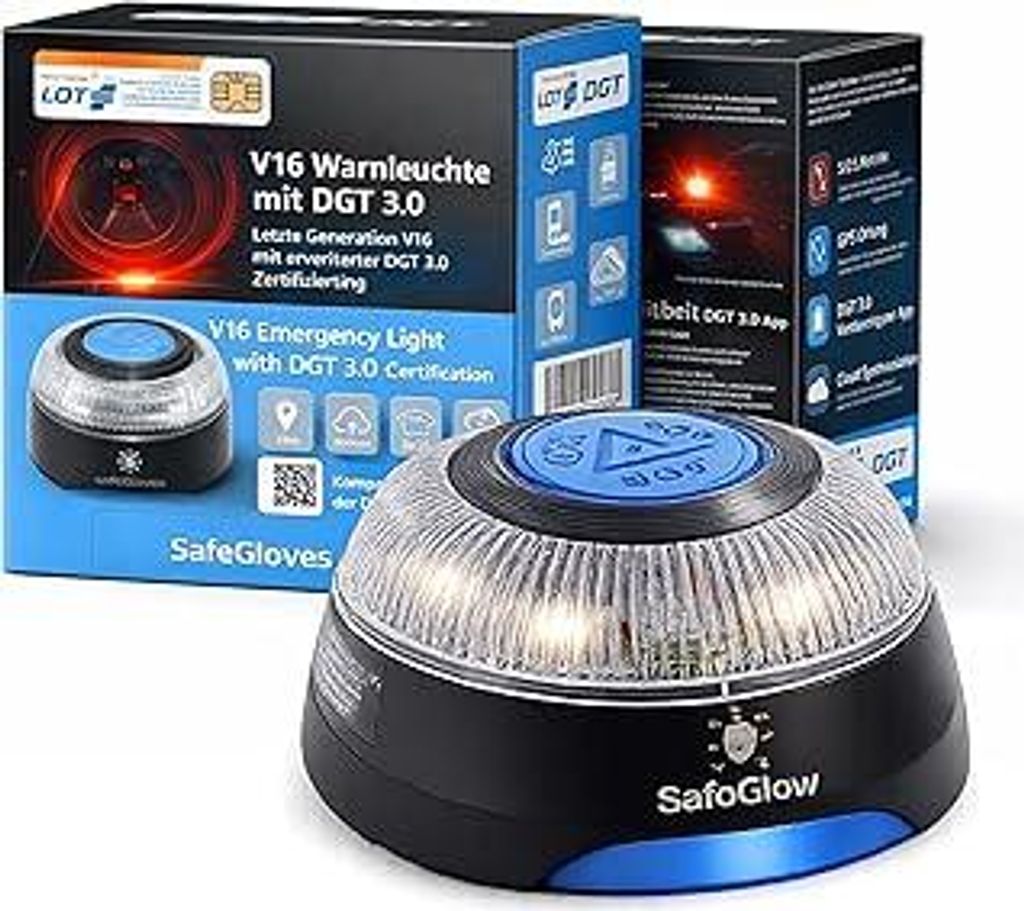 Warnleuchte V16 DGT 3.0 Notlicht inkl. SIM Karte - IDIADA Zulassung Nr. PC21020060 - Warndreieck - Pannendreieck ab 2026 Spanien - für Auto & Moto...