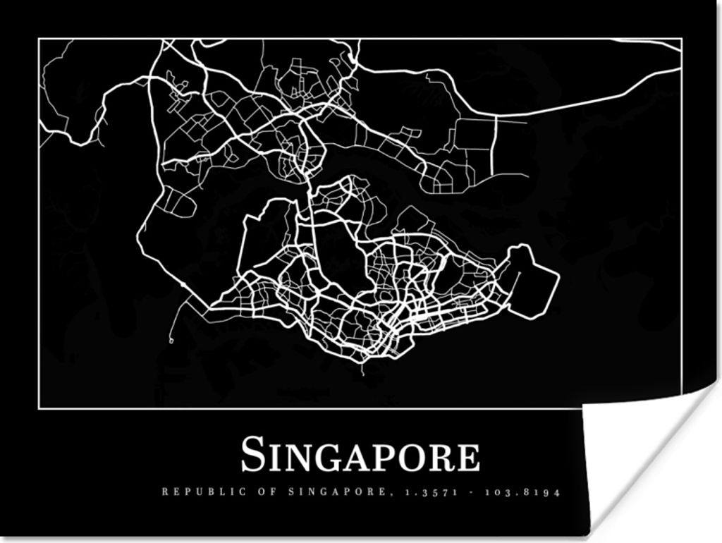 MuchoWow Poster Singapur - Karte - Stadtplan 40x30 cm - Plakate für die Wände - Poster Wohnzimmer