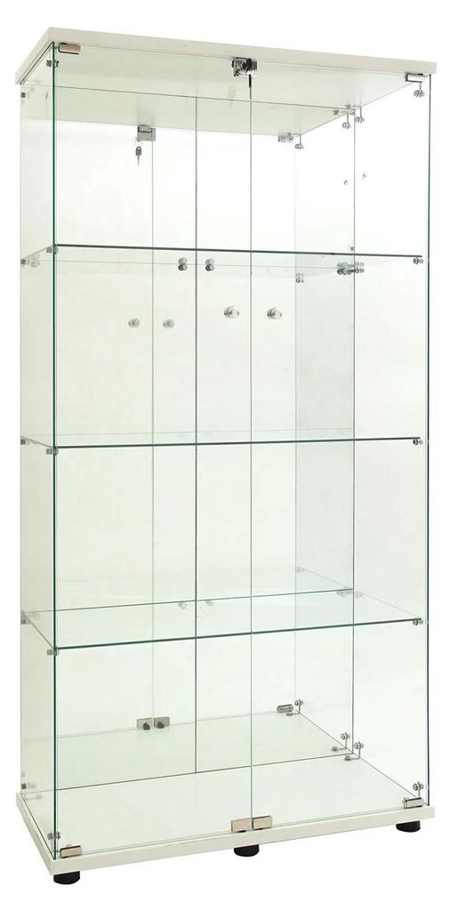 LED-Glas Vitrinenschrank - Glasvitrine - 4 Ablagen - 2 Türen - Höhe 164 cm - Metallrahmen - Abschließbar