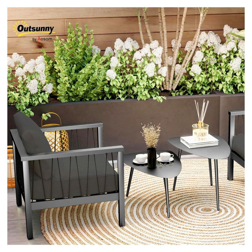 Couchtisch 2er Set, wetterfester Balkontisch aus Stahl, Beistelltisch im geometrischen Design, Kaffeetisch für den Außenbereich, Gartentisch für...