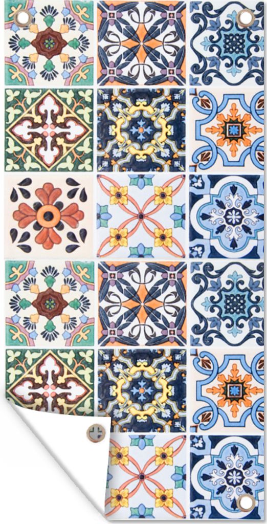 MuchoWow 30x60 cm Outdoor-Poster Gartendeko Sichtschutz Garten Poster für den Garten Design - Blumen - Orange - Blau - Abstrakt