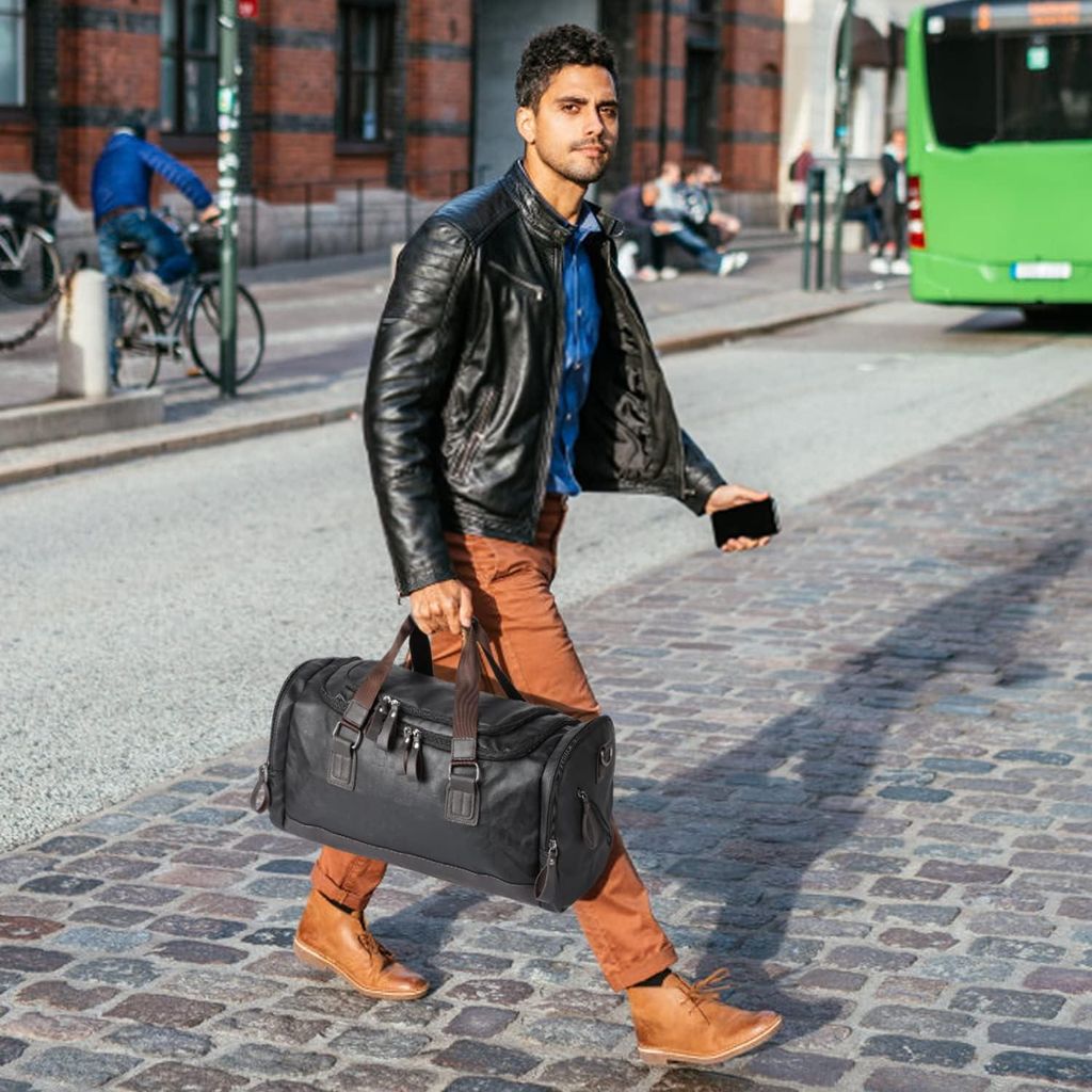 Klassische Schwarze Duffel Bag aus Kunstleder - Multifunktionale Wochenendreisetas