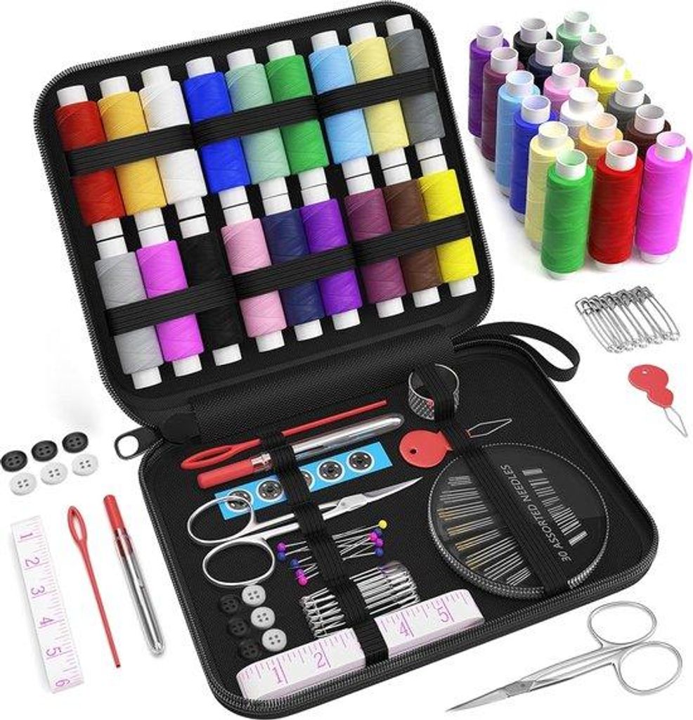 Reis-naaiset-set mini, compact, voor beginners, camping, noodgevallen, met draad, naainaalden, schaar