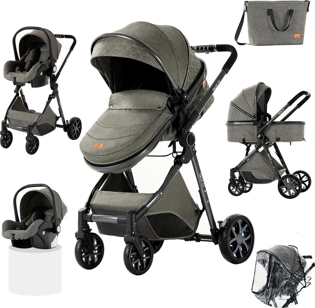 Poussette 3-en-1 légère et stable - Modèle pliable gris haute densité