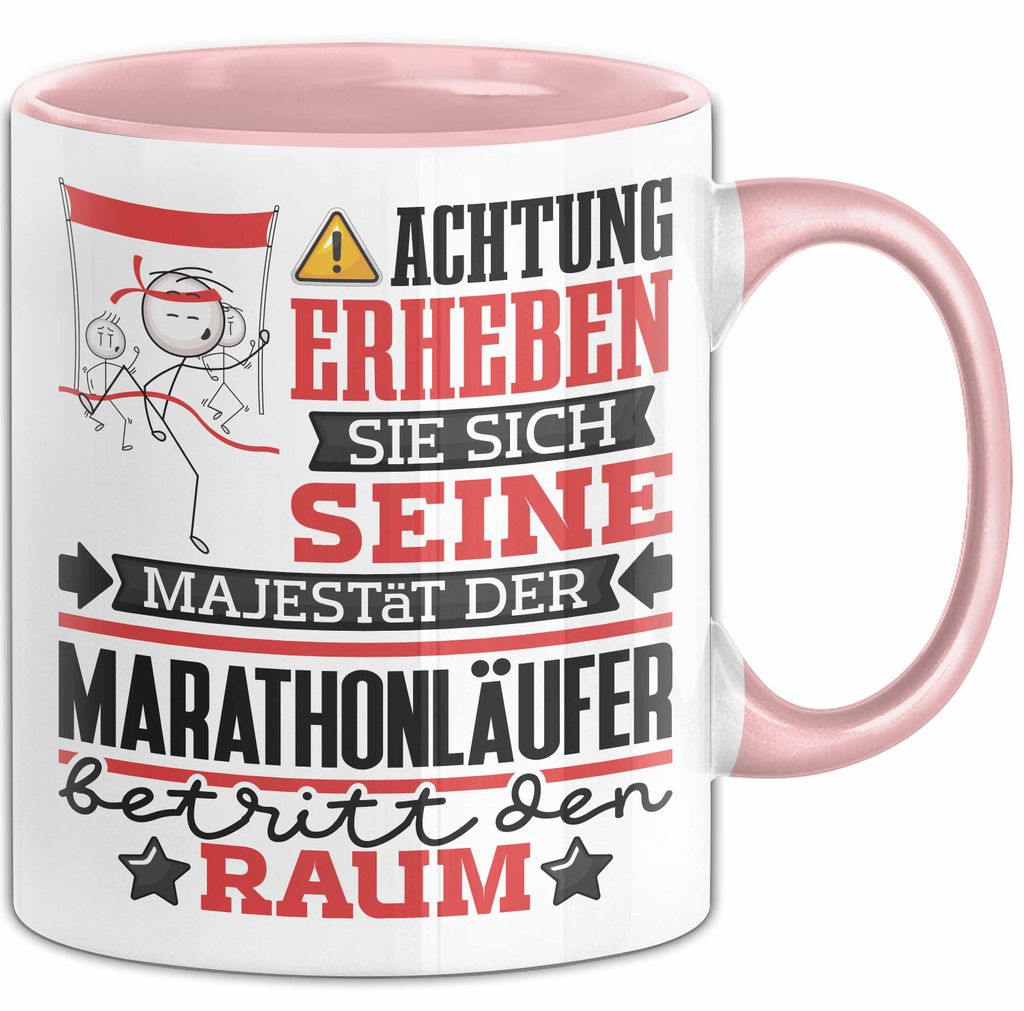 Marathonläufer Geschenk Tasse Lustiger Spruch Erheben Sie Sich Der Marathonläufer Betritt den Raum (Rosa)