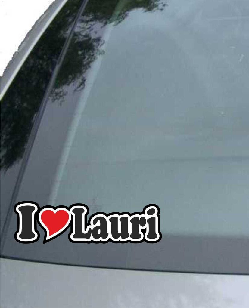 INDIGOS UG - Aufkleber / Autoaufkleber I Love Heart - Ich liebe mit Herz 15 cm - I LOVE Lauri - Auto LKW Truck - Sticker mit Namen vom Mann Frau Kind