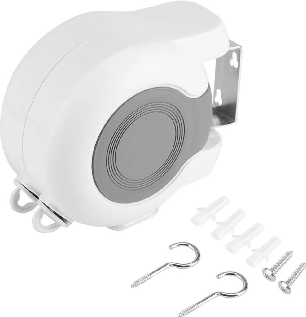 Enrouleur de corde à linge rétractable 15m - Double câble blanc robuste
