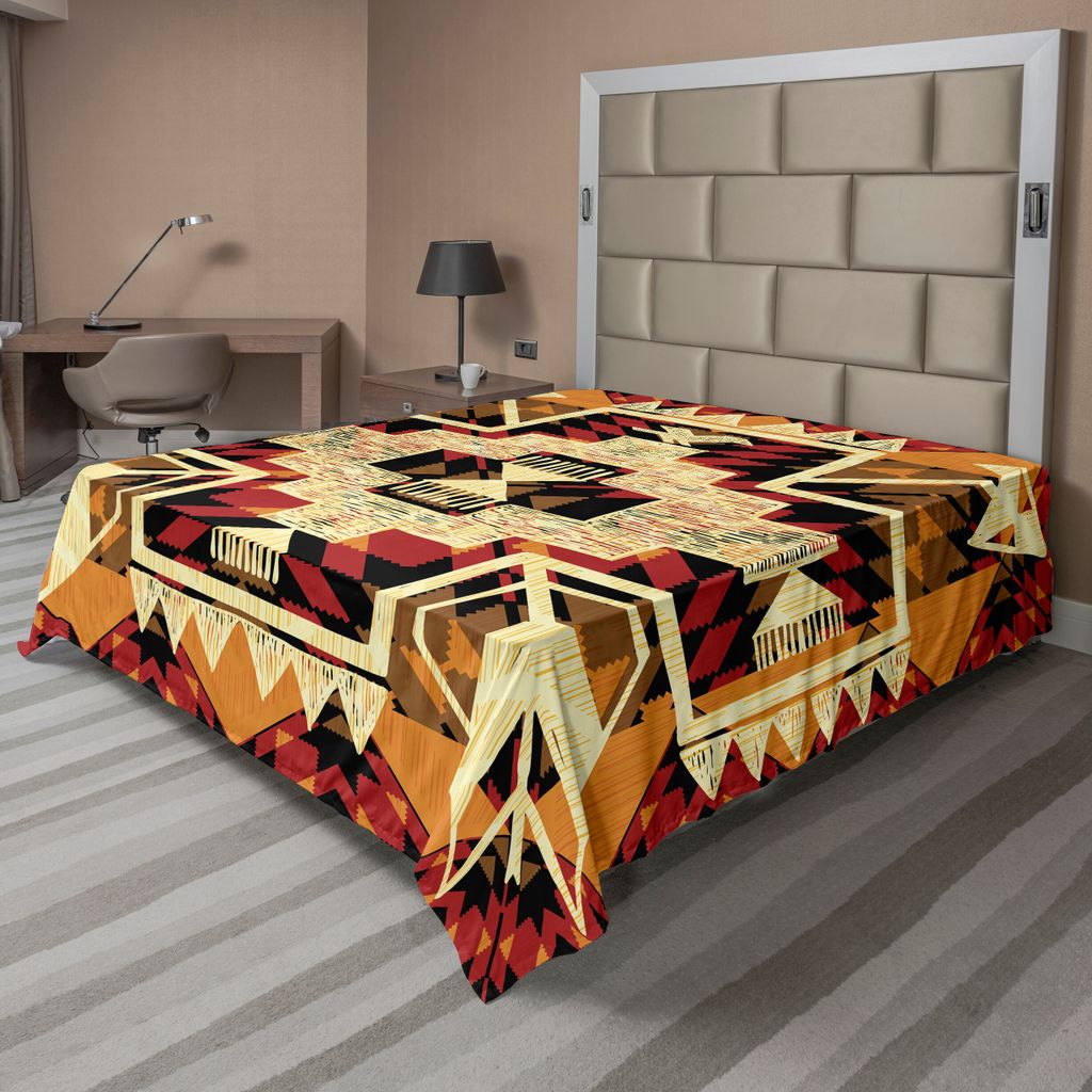 ABAKUHAUS Pfeil Bettlaken, Amerikanischer Ureinwohner Inspirierte Retro Musterung, weiches bequemes oberes Bettlaken für ein dekoratives Bett 1 St...
