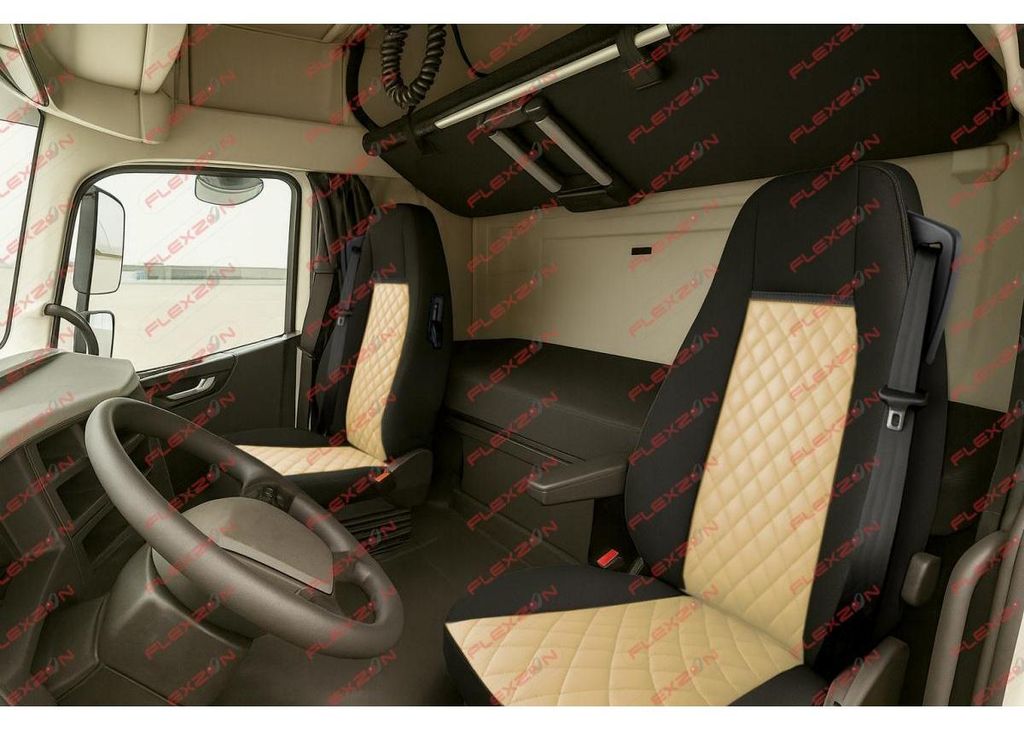1+1-Set Sitzbezüge aus Kunstleder für VOLVO FH EURO 6 2016–2020 – Beige-Schwarz
