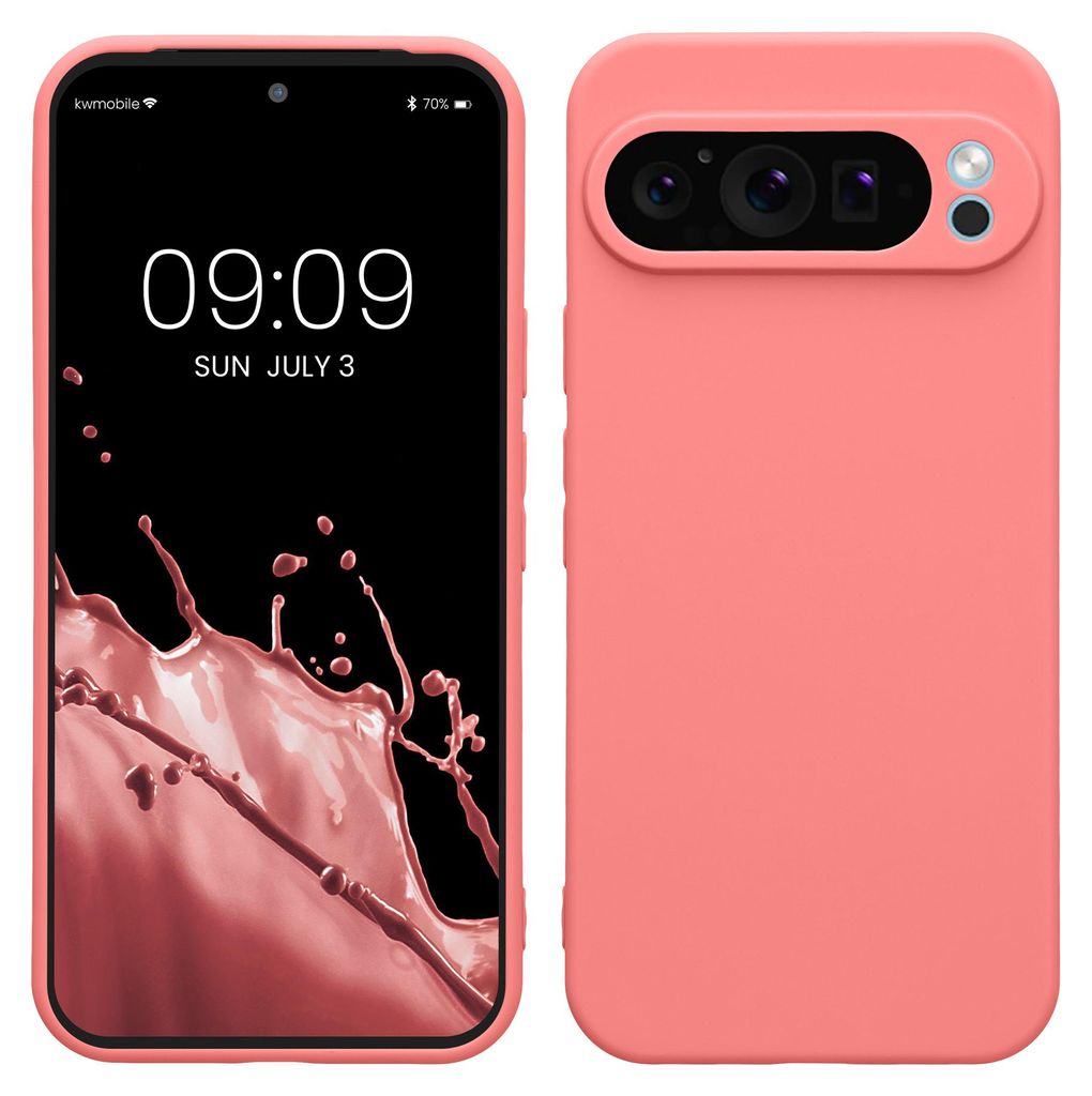 kwmobile Handyhülle für Google Pixel 9 Pro XL Hülle - weiches Handy Silikon Case - Schutzhülle Cover - Pastell Koralle