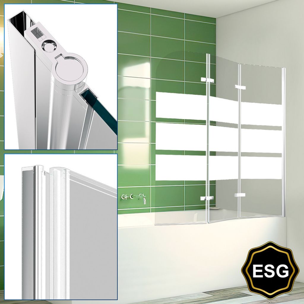 Hengda Duschabtrennung Faltwand für Badewanne Badewannenaufsatz Duschwand aus 6mm NANO Easy Clean GLAS 3-teilig faltbar 120*140CM weiß