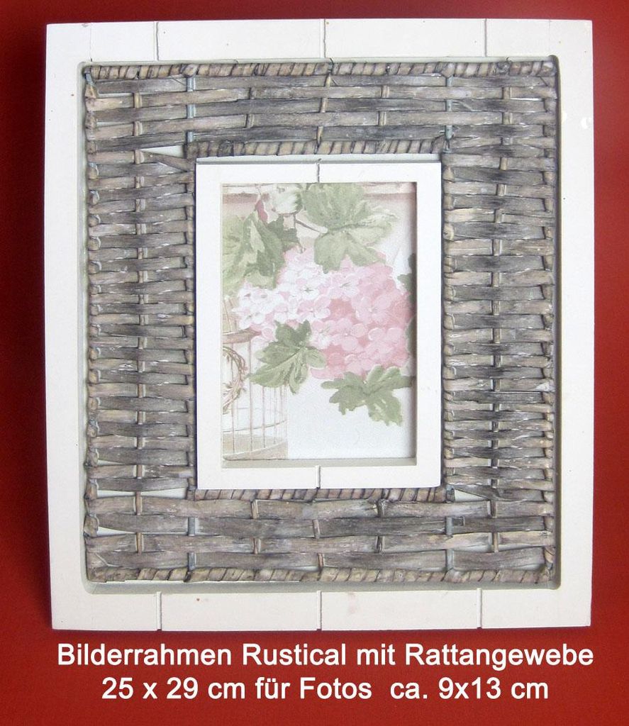 Bilderrahmen Rustikal mit Rattangewebe ca. 25x29 cm