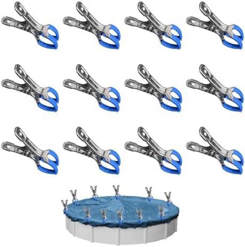 12 Stück Klammern Metall für Poolabdeckung, Befestigungsklammern mit Schutzfolie, Planenclips, Klemmzwingen für Oberirdische Pools, Klemmzwingen...