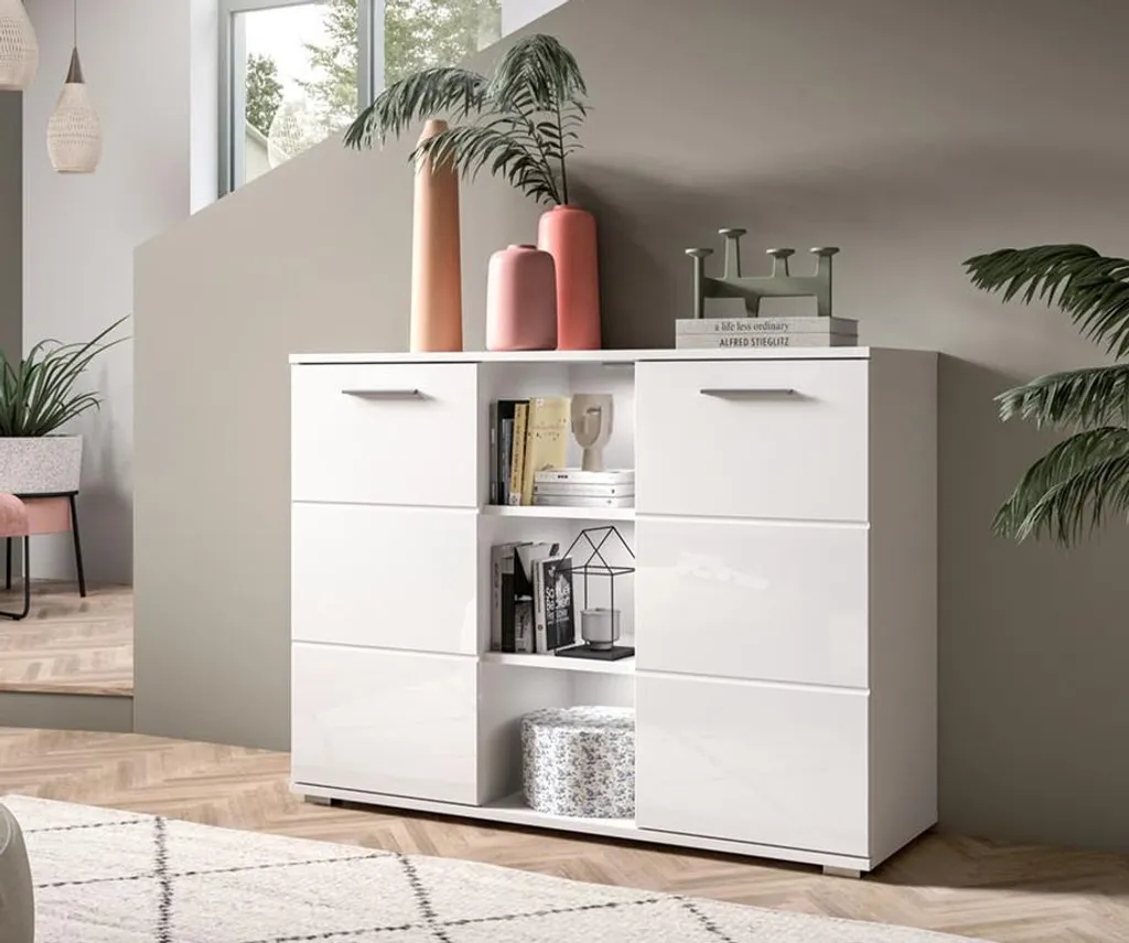 Buffet blanc laqué Prego avec 3 compartiments à portes battantes - 7