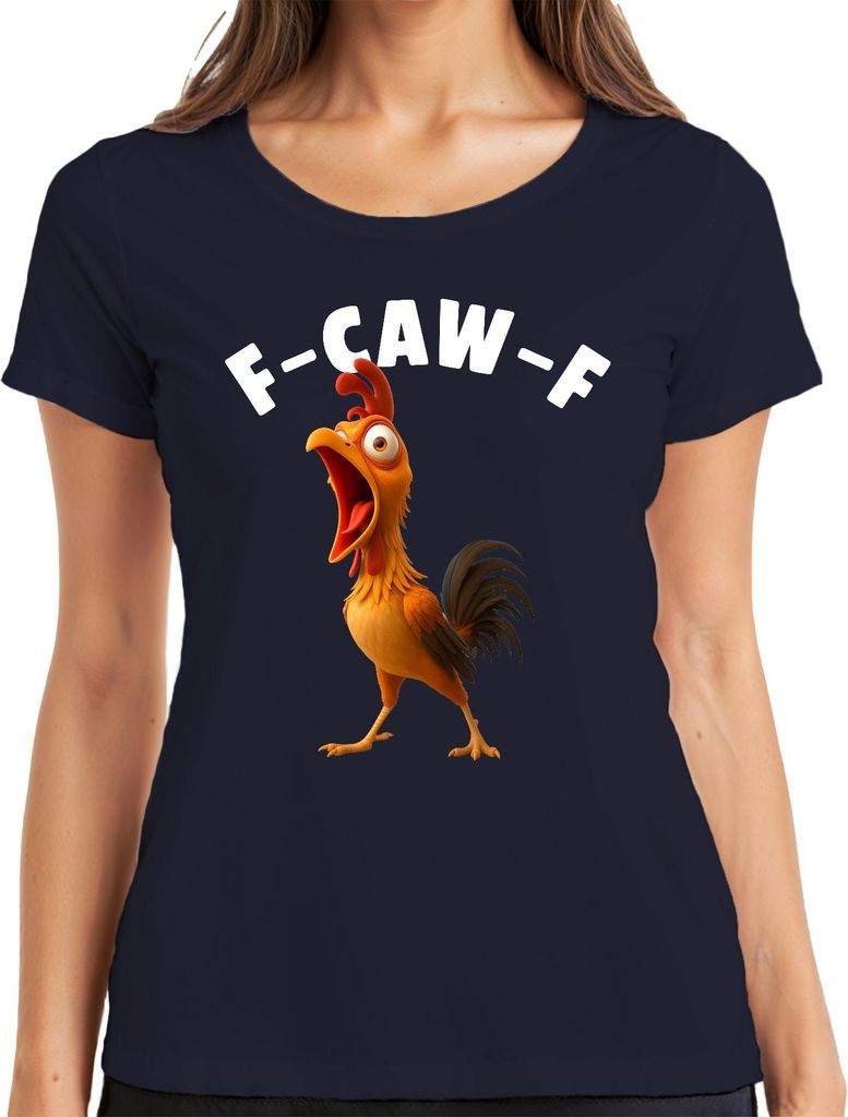 F-CAW-F lustiges Huhn Cartoon Hahn Bauernhof Geschenk Humor witz Damen T-Shirt, Navy, 3XL