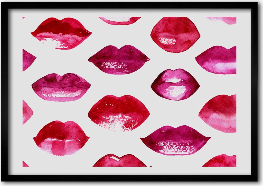 Bild - Bilder - Bilderrahmen - 70 cm x 50 cm - MDF-Rahmen, Wandkunst rote Lippen