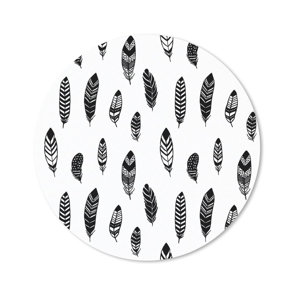 MuchoWow Mauspad Mousepad Federn - Schwarz und weiß - Muster - Vogel 30x30 cm - Mousepads - Maus Mat - Pad - Mausunterlage - Tischunterlage - Sc...