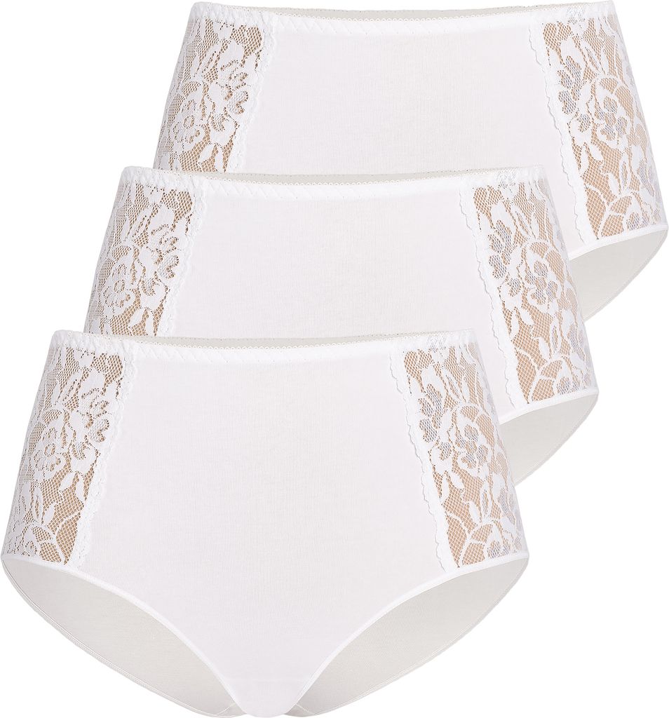 Teyli 3er Pack: Hohe Taille Baumwollslip mit Spitze Loren Female 140-3 weiß S