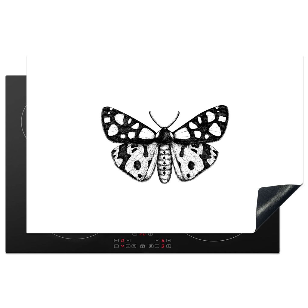 KitchenYeah Herdabdeckplatte Schmetterling - Vintage - Schwarz und weiß , 81x52cm, Küche Deko, Glaskeramikkochfeld Herdabdeckung, Abdeckplatte ...