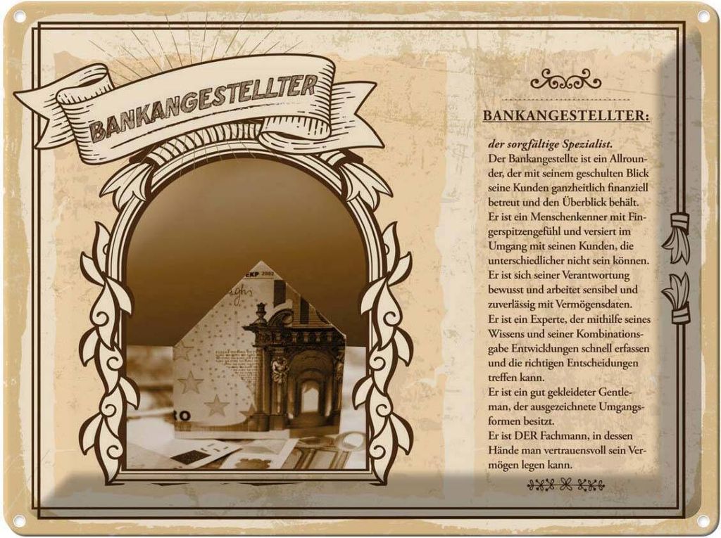 vianmo Blechschild 30x40 cm Bankangestellter Konten Experte Beruf Arbeit