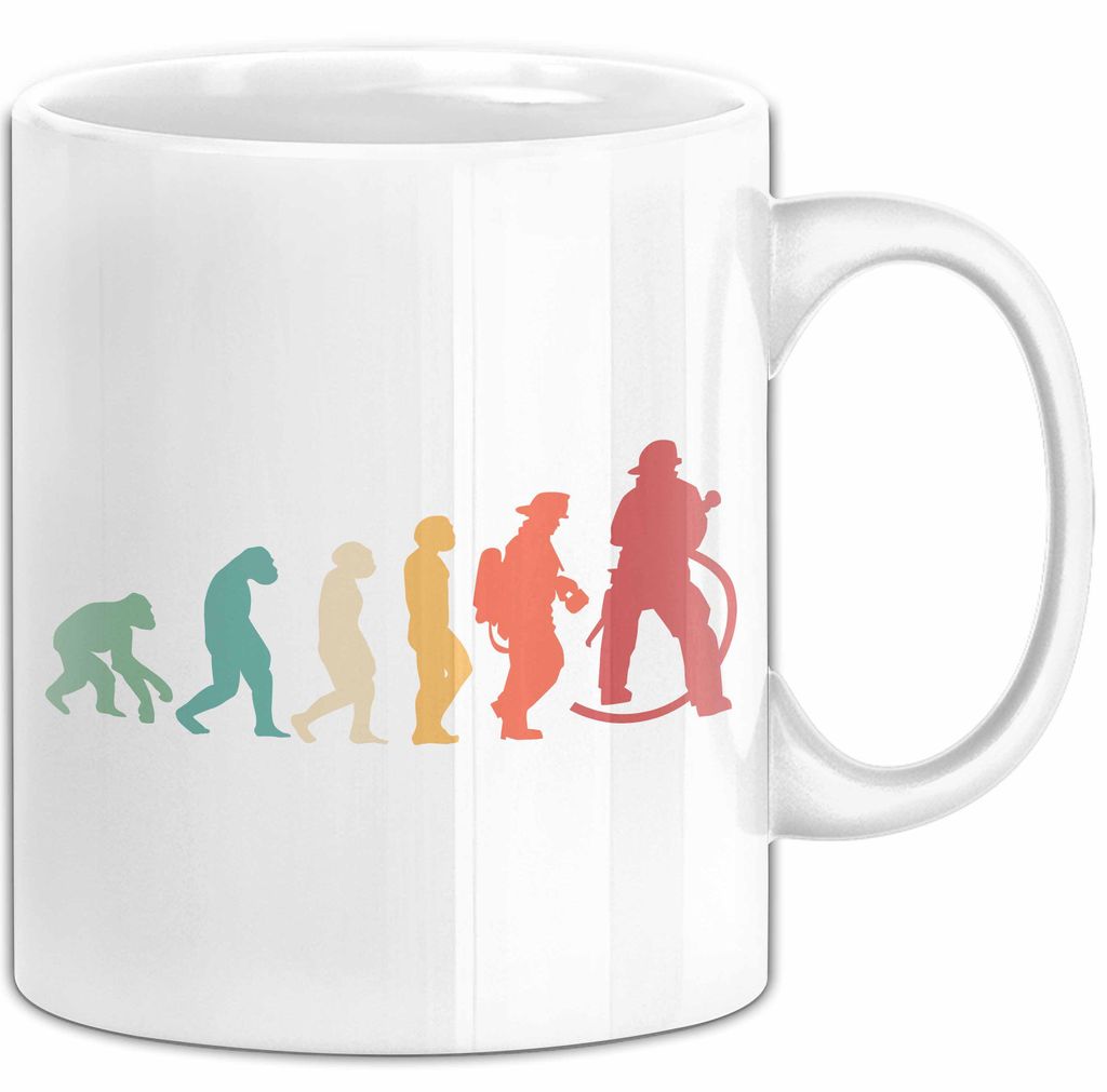 Feuerwehrmann Tasse Geschenk Evolution Geschenkidee Freiwillige Feuerwehr (Weiß)