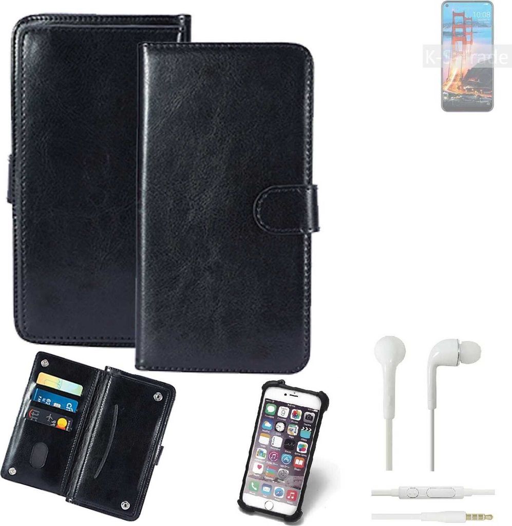 K-S-Trade 360° Hülle kompatibel mit ZTE Blade V2020 inkl. Headphones schwarz Kunstleder Case BookCase WalletCase Kunstlederederhülle Handyhülle,