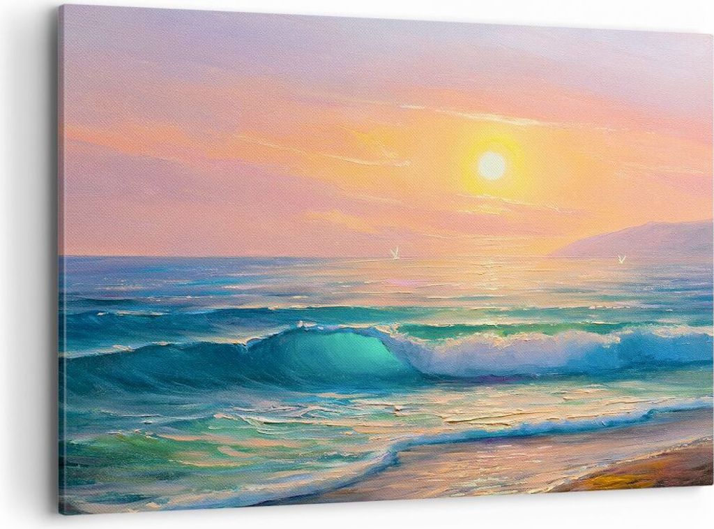 Bild auf Leinwand - Leinwandbild - Meer Welle Ufer - 120x80cm - Wand Bild - Wanddeko - Wandbilder - Leinwanddruck - Bilder - Kunstdruck - Wanddekor...