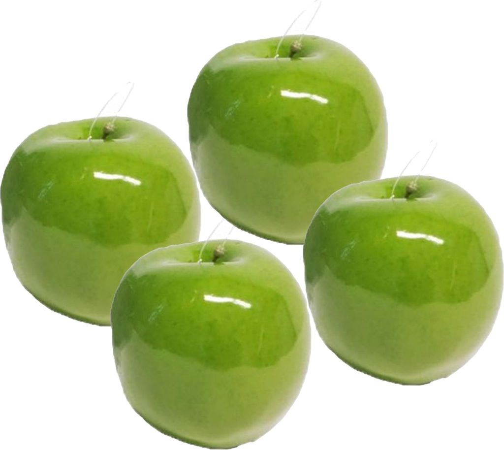 Kunstliche Fruchtdekoration Apfel - 4x Stuck - ca. 9 cm - grun glanzend