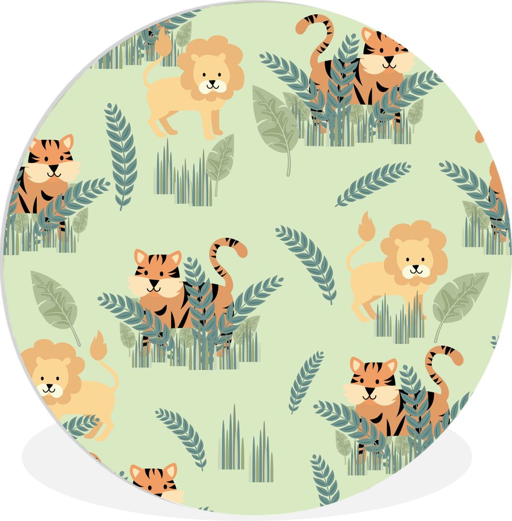 MuchoWow Rundes Wandbild - Runde Bilder Illustriertes Muster von Safaritieren Ø 60 cm Kreis Wanddekoration Kunststoff - Wandkreis - Wandschmuck ...